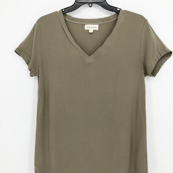 Cloth & Stone Womens Short Sleeve T-shirt Dress Medium Green V-Neck Hi-Low Hem - Picture 2 of 8